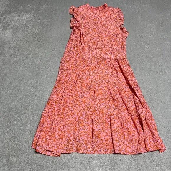 Rachel Zoe Dress Womens 4 Pink Orange Floral Tiered Faux Wrap Ruffle Beach - Picture 8 of 8